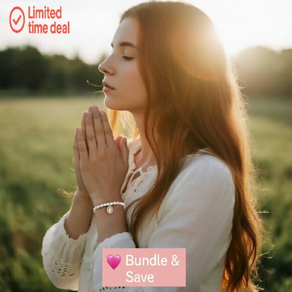 14K Gold Plated Virgin Mary Cross Bracelet Adjustable Dainty Beaded - Picture 7 of 8